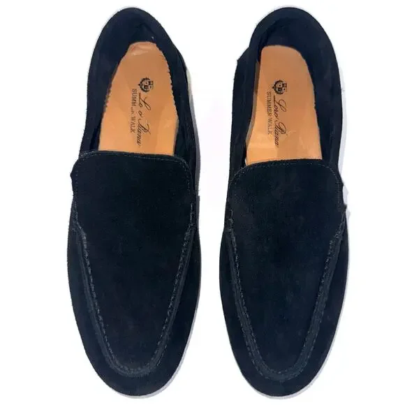 Loro Piana Men’s Black Suede Summer Walk Designer Loafers Size Eur 41/US 8